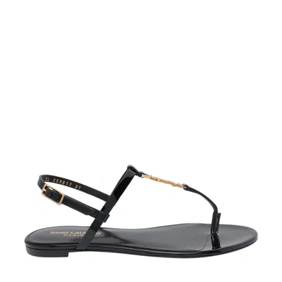 Saint Laurent Women Cassandra Flat Sandals With Golden Monogram