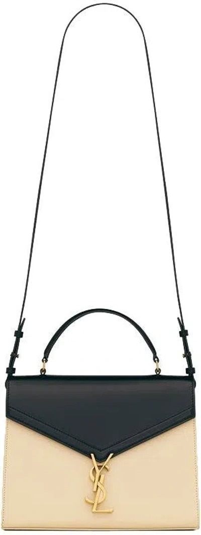 Saint Laurent Cassandra Two-tone Tote Bag In Nero,burro