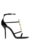 Saint Laurent Cassandra Sandals In Patent Leather With Gold-tone Monogram In Black
