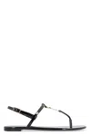 Saint Laurent Black Cassandra Flat Sandals In Crocodile-embossed Leather With Gold-tone Monogram In Nero