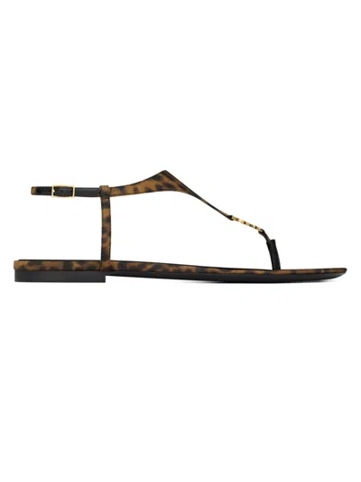 Saint Laurent Cassandre Ysl Leopard-printed Grosgrain Flat Sandals In Animal Print