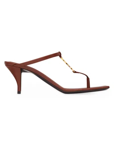Saint Laurent Women's Cassandra Sandals In Smooth Leather In Cigare