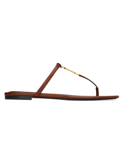 Saint Laurent Women's Cassandra Slides In Smooth Leather In Brown