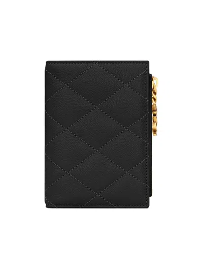 Saint Laurent Women's Cassandre Bijou Bi-fold Wallet In Grain De Poudre Leather In Black
