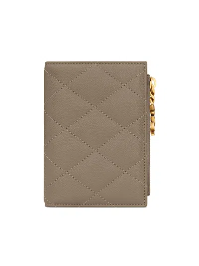 Saint Laurent Women's Cassandre Bijou Bi-fold Wallet In Grain De Poudre Leather In Brown