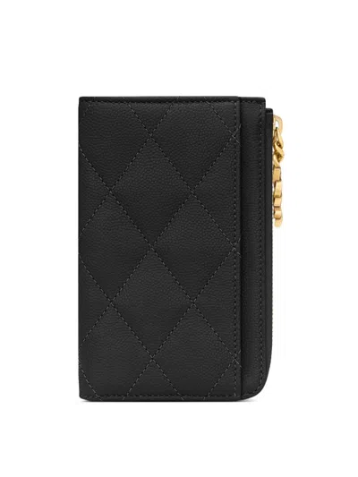 Saint Laurent Women's Cassandre Bijou Zip Card Case In Grain De Poudre Leather In Black