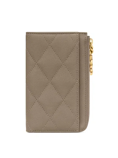 Saint Laurent Women's Cassandre Bijou Zip Card Case In Grain De Poudre Leather In Brown