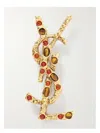 Saint Laurent Embellished Cassandre Brooch In Gold