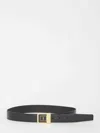 Saint Laurent Women Cassandre Buckle Leather Belt In Black