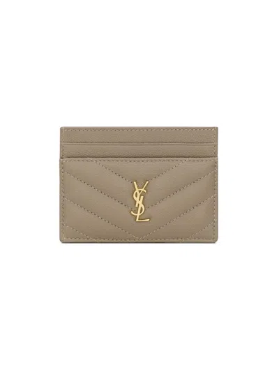 Saint Laurent Women's Cassandre Card Case In Grain De Poudre Leather In Brown