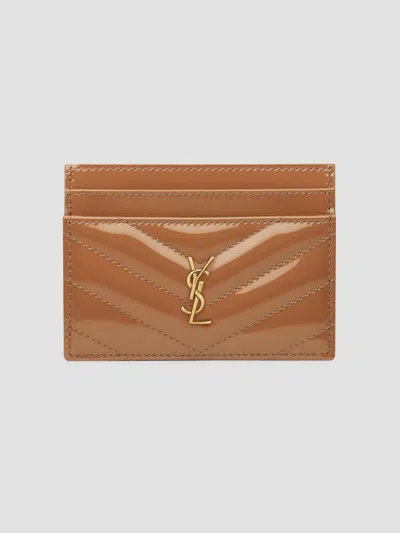 Saint Laurent Women's Cassandre Card Case In Patent Leather In Faded Brick