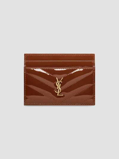 Saint Laurent Women's Cassandre Card Case In Patent Leather In Glazed Brown