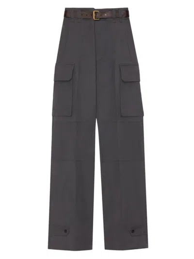 Saint Laurent Wide-leg Cargo Trousers With Leather Belt In Grey