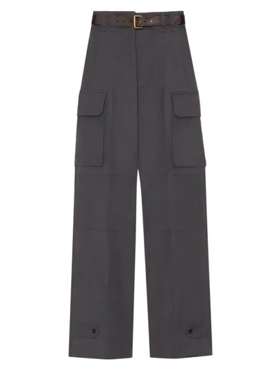 Saint Laurent Wide-leg Cargo Pants With Leather Belt In Gris Fonce