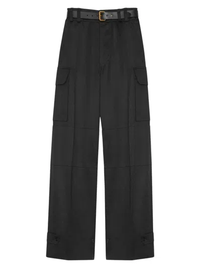 Saint Laurent Women's Cassandre Cargo Trousers In Cotton Gabardine In Black