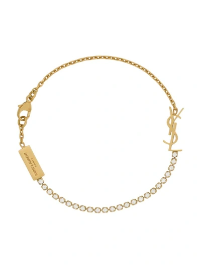 Saint Laurent Women's Cassandre Charm Bracelet In Metal And Rhinestone In Crystal Gold