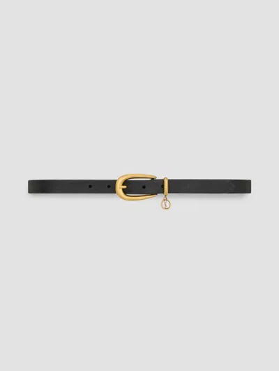 Saint Laurent Women's Cassandre Charm Elongated Buckle Thin Belt In Leather In Black