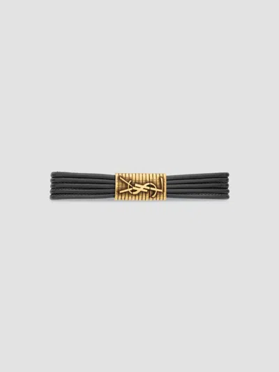 Saint Laurent Women's Cassandre Cord Bracelet In Leather And Metal In Black