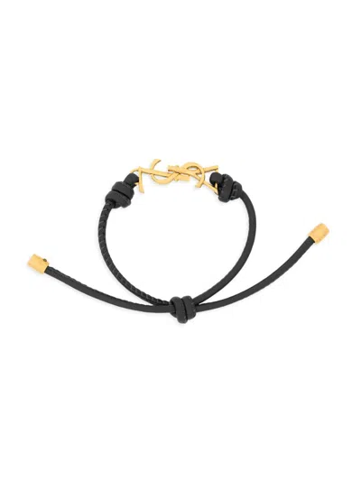 Saint Laurent Women's Cassandre Cord Bracelet In Leather In Black