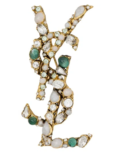 Saint Laurent Women's Cassandre Crystal Brooch In Metallic