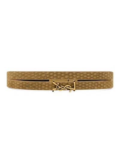 Saint Laurent Cassandre Lizard-effect Leather Wrap Bracelet In Beige And Light Bronze