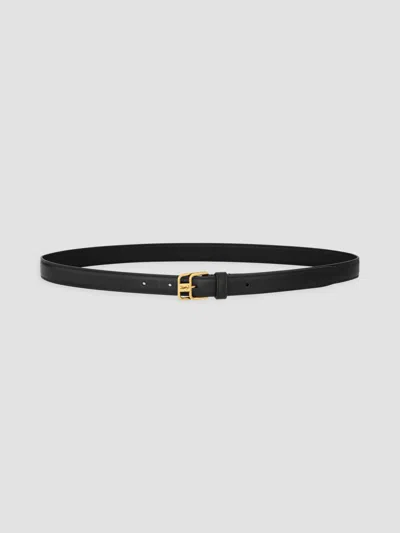 Saint Laurent Women's Cassandre Double-buckle Thin Belt In Smooth Leather In Black