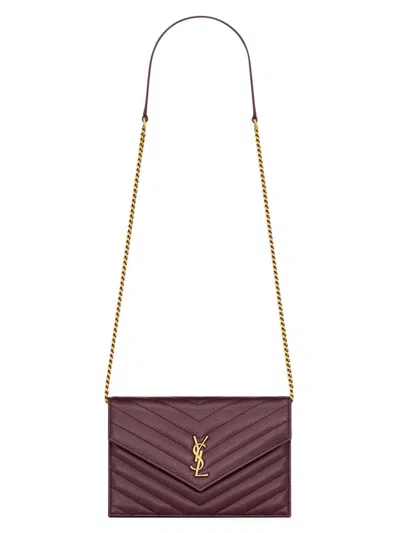 Saint Laurent Women's Cassandre Envelope Chain Wallet In Grain De Poudre Leather