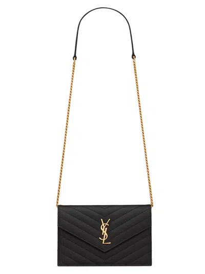 Saint Laurent Women's Cassandre Envelope Chain Wallet In Grain De Poudre Leather In Black