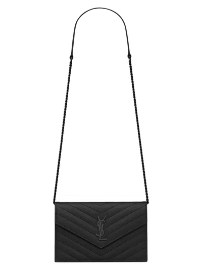 Saint Laurent Women's Cassandre Envelope Chain Wallet In Grain De Poudre Leather In Black
