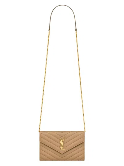 Saint Laurent Women's Cassandre Envelope Chain Wallet In Lambskin In Brown