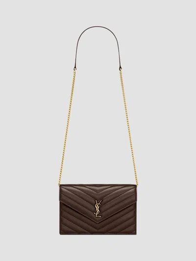 Saint Laurent Women's Cassandre Envelope Chain Wallet In Lambskin Leather In Arabica