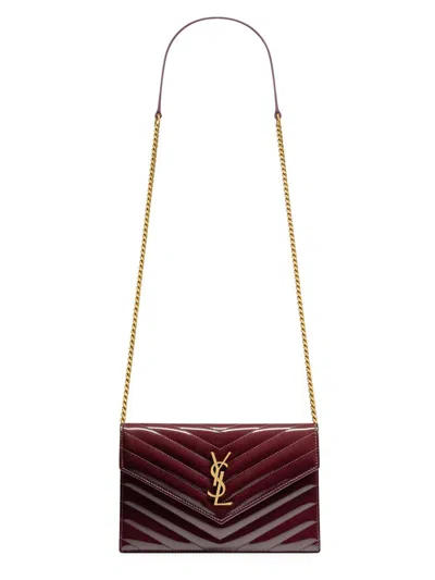 Saint Laurent Women's Cassandre Envelope Chain Wallet In Patent Leather In Burgundy