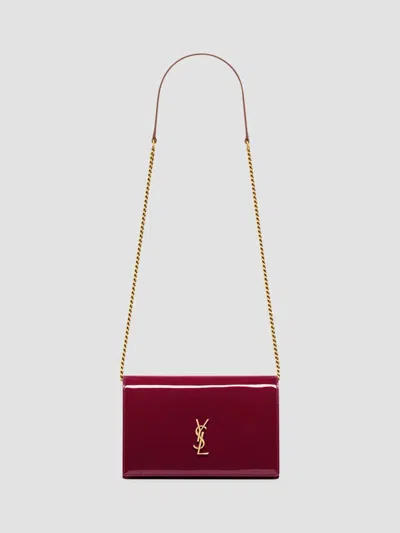 Saint Laurent Women's Cassandre Envelope Chain Wallet In Patent Leather In Grenade