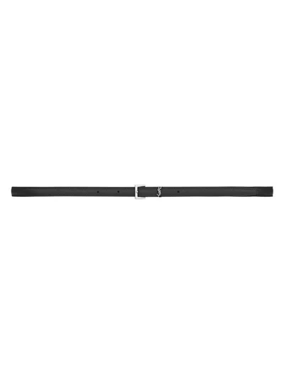 Saint Laurent Women's Cassandre Extra Thin Belt In Smooth Leather In Black