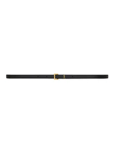 Saint Laurent Women's Cassandre Extra Thin Belt In Smooth Leather In Black