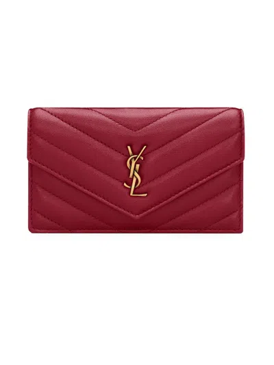 Saint Laurent Women's Cassandre Fragments Flap Card Case In Lambskin Leather