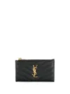 Saint Laurent Women Cassandre Leather Zipped Card Case In Black