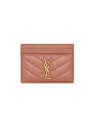 Saint Laurent Women's Cassandre Matelass Card Case In Lambskin In Pink