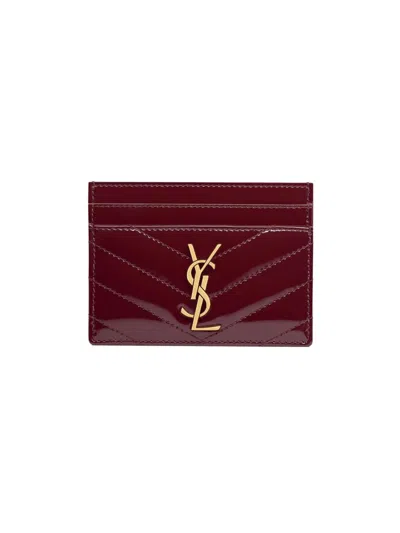 Saint Laurent Women's Cassandre Matelassé Card Case In Patent Leather In Burgundy