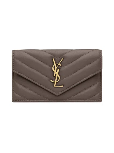 Saint Laurent Women's Cassandre Matelasse Fragments Flap Card Case In Quilted Lambskin