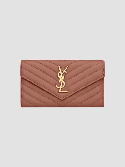 Saint Laurent Women's Cassandre Matelassé Large Flap Wallet In Lambskin In Barely Pink