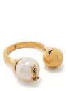 Saint Laurent Cassandre Pearl And Ball Ring In Metal Accessories In Metallic