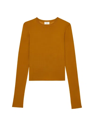 Saint Laurent Women's Cassandre Sheer Top In Knit In Brown