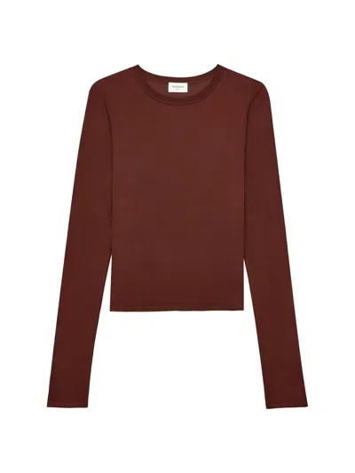 Saint Laurent Women's Cassandre Sheer Top In Knit In Brown