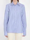Saint Laurent Cassandre Striped Long-sleeved Shirt In Blue