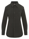 Saint Laurent Logo Embroidered Long-sleeved Shirt In Green