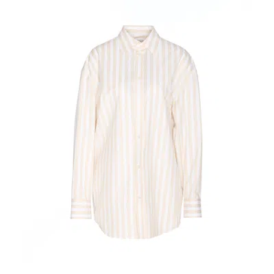 Saint Laurent Women Cassandre Shirt In Striped Cotton In Neutral