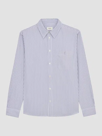 Saint Laurent Women's Cassandre Shirt In Striped Cotton Poplin In Gray