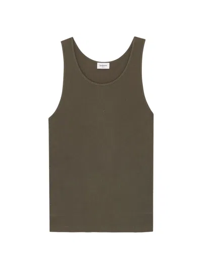 Saint Laurent Cassandre Tank Top In Ribbed Cotton Jersey In Green