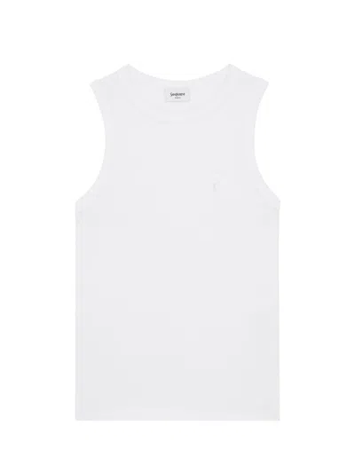Saint Laurent Women's Cassandre Tank Top In Ribbed Cotton Jersey In White